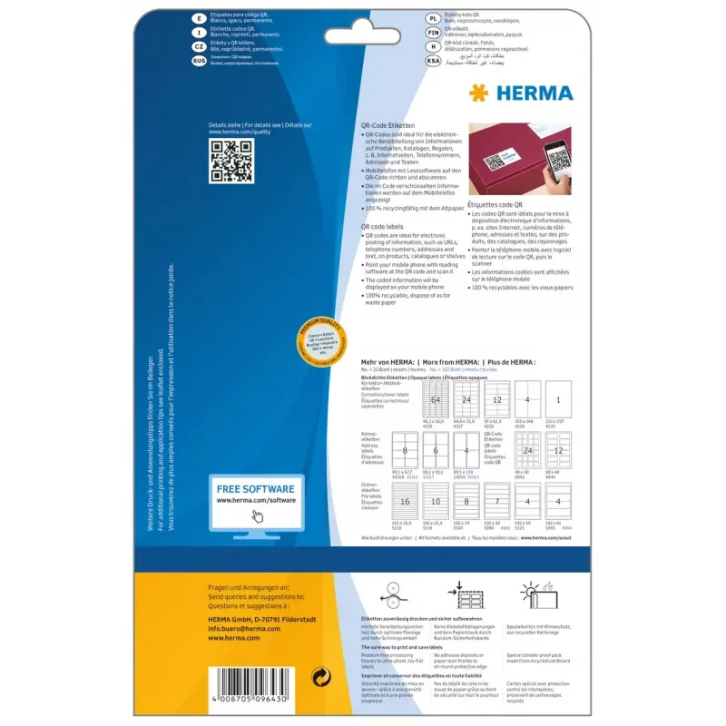 Lipnių etikečių lapai HERMA QR kodų etiketės 9643