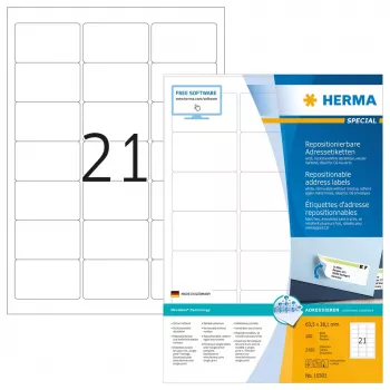 Peradresuojami adresų lipdukai HERMA 63,5x38,1 mm 2100 vnt.
