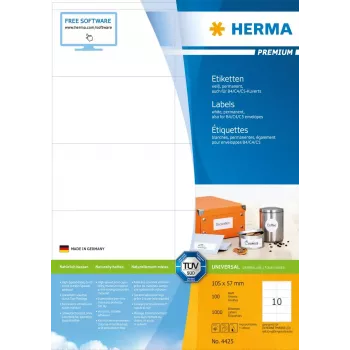Lipdukai HERMA Premium A4 105x57 mm balto matinio popieriaus 1000 vnt.