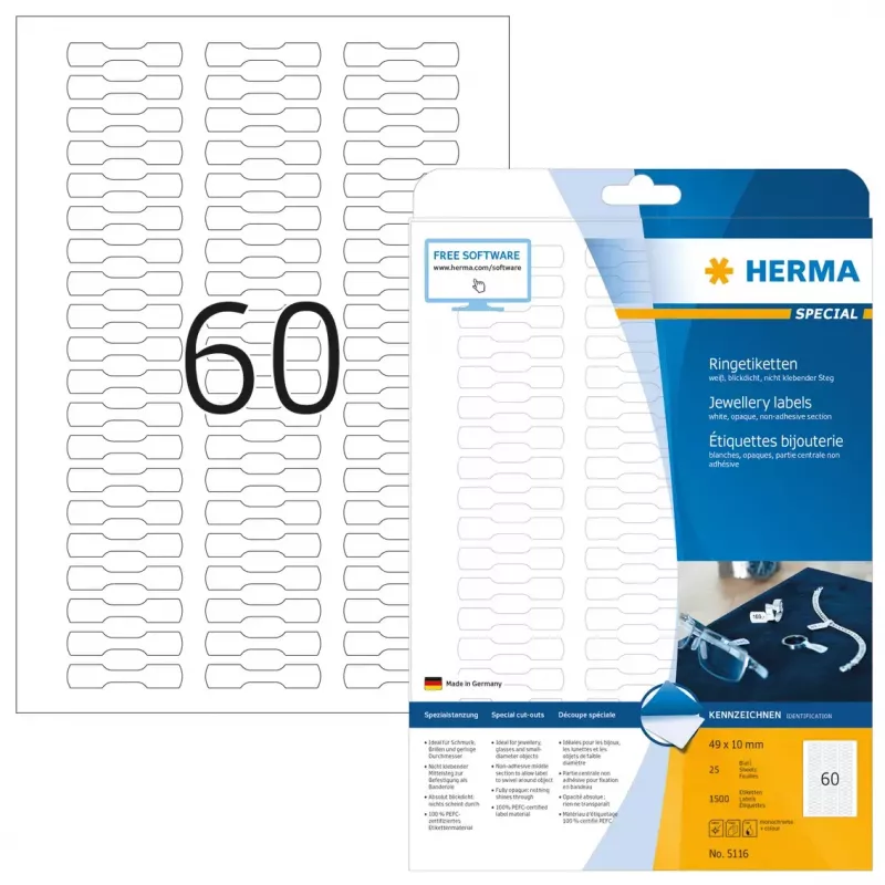 Lipni etiketė spausdintuvui HERMA 5116 A4 49x10 mm 1500 vnt.