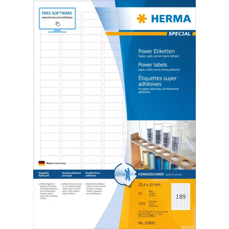 Lipnūs etikečių lapai HERMA Labels A4 25,4x10 mm balta matinė ypač stiprus sukibimas popierius 4725 vnt.