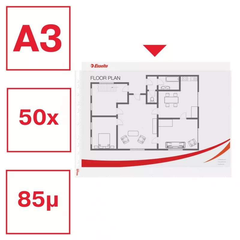 Esselte Quality Pocket A3 Landscape, perdirbtas plastikas 30% prieš vartojimą