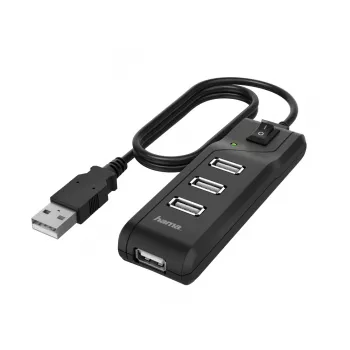Hama 00200118 USB 2.0 šakotuvas, 3 prievadai, 480 Mbit/s, juodas