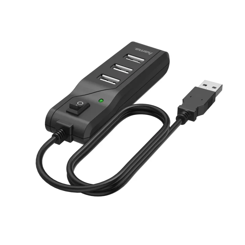 Hama 00200118 USB 2.0 šakotuvas, 3 prievadai, 480 Mbit/s, juodas