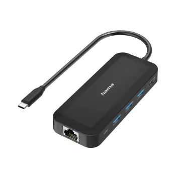 Hama 00300080 USB Type-C stotelė su HDMI, RJ-45, USB 3.2 Gen 1, 5000 Mbit/s, juoda