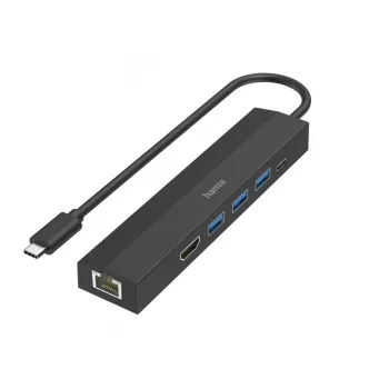 Hama 00200144 USB-C 6-in-1 stotelė USB 3.2 Gen 1, HDMI, RJ-45, juoda