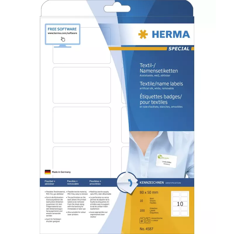 Lipnūs etiketės HERMA 4587 Apvalinti stačiakampiai Nuimamos Baltos