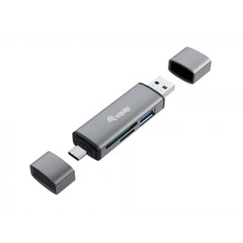 Equip kortelių skaitytuvas su USB 3.0 šakotuvu, OTG, MicroSD (TransFlash), MicroSDHC, SD, SDHC, pilka, CE ir RoHS, USB 3.2 Gen 1 (3.1 Gen 1) Type-A/Type-C, 202 mm, 12 mm