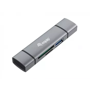 Equip kortelių skaitytuvas su USB 3.0 šakotuvu, OTG, MicroSD (TransFlash), MicroSDHC, SD, SDHC, pilka, CE ir RoHS, USB 3.2 Gen 1 (3.1 Gen 1) Type-A/Type-C, 202 mm, 12 mm