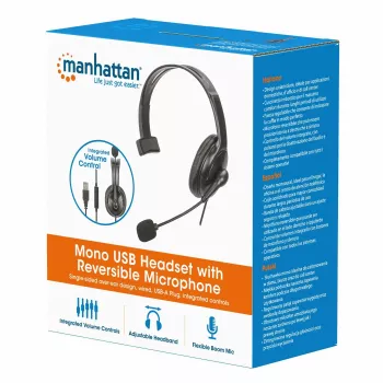 Manhattan Mono ausinė su USB, reversiniu mikrofonu, 2 m kabeliu