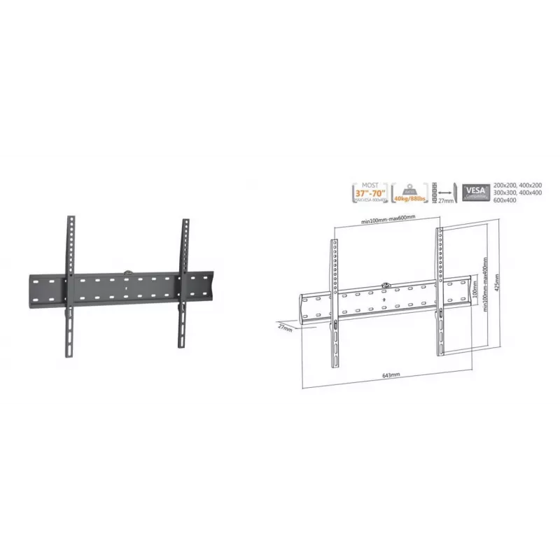 Equip fiksuotas TV laikiklis sienai 37-70 colių, plonas