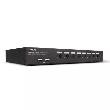 Lindy 8 prievadų DisplayPort 1.2, USB 2.0 ir garso KVM jungiklis, 3840 x 2160 pikselių, 4K Ultra HD, montavimui į stelažą, 1U, juodas