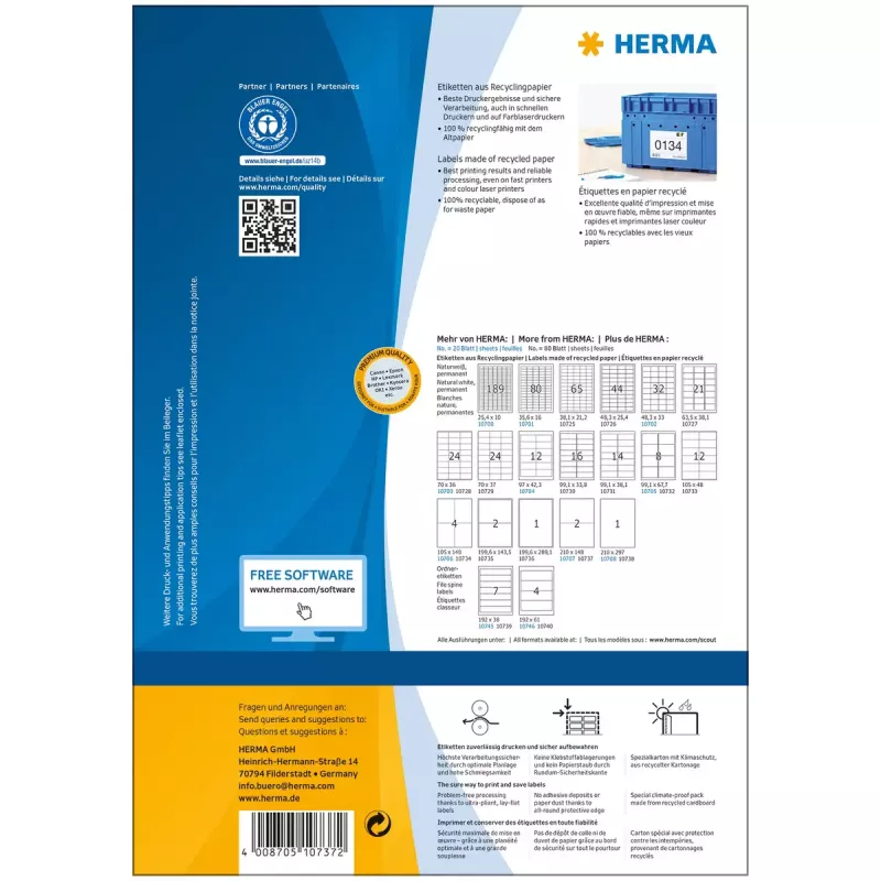 Lipnių etikečių lapai HERMA 10737 Balti 21x14,8 cm 160 vnt.