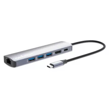 Manhattan 6-in-1 USB-C Dock/Hub, 6 prievadai: Ethernet, HDMI, USB-A (x3) ir USB-C, su Power Delivery (PD) 100W