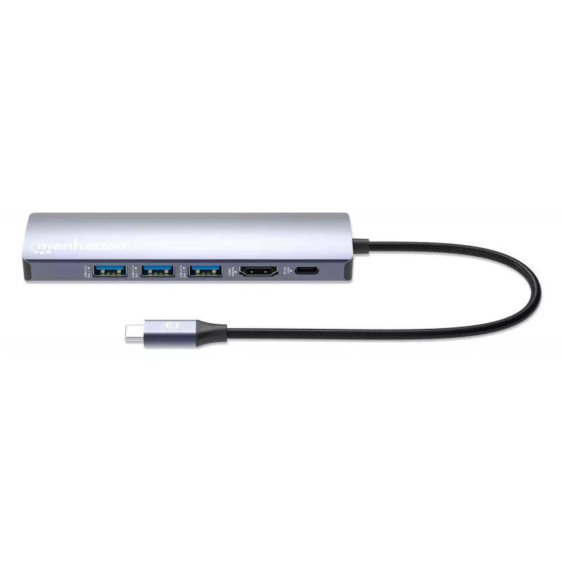 Manhattan 6-in-1 USB-C Dock/Hub, 6 prievadai: Ethernet, HDMI, USB-A (x3) ir USB-C, su Power Delivery (PD) 100W