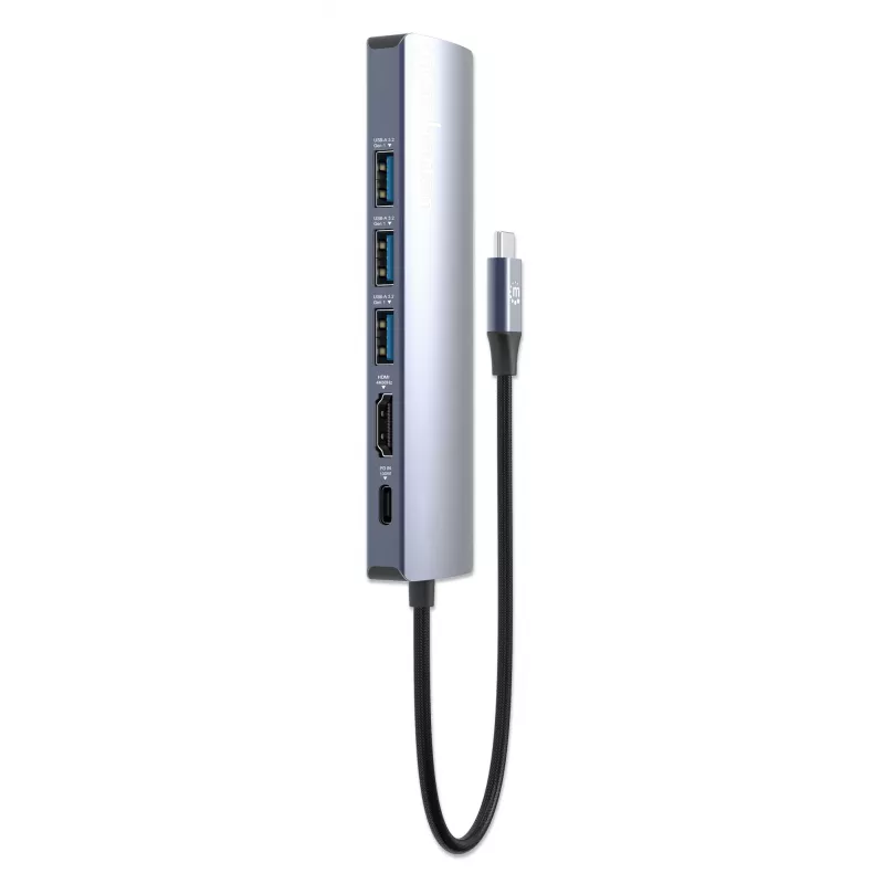 Manhattan 6-in-1 USB-C Dock/Hub, 6 prievadai: Ethernet, HDMI, USB-A (x3) ir USB-C, su Power Delivery (PD) 100W