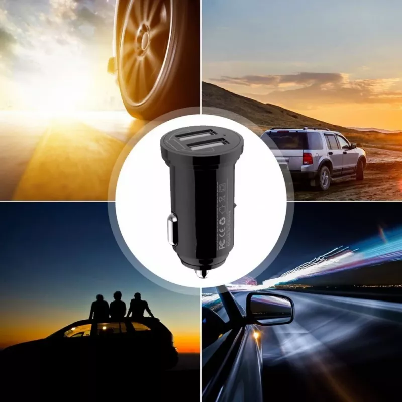 Techly Mini automobilinis įkroviklis 2 USB-A prievadai 12W / 2.4A juodas