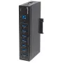 Manhattan USB-A 7-Port Hub Industrial, 7x USB-A prievadai, 5 Gbps (USB 3.2 Gen1), 20 kV ESD apsauga, maitinimas per AC, magistralę ir gnybtų bloką, montavimas ant DIN bėgio arba sienos, metalinis korpusas, varžtų fiksavimo apsauga
