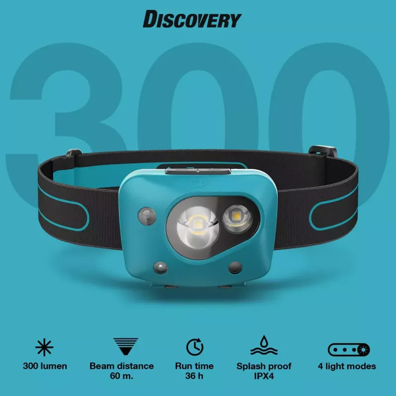 GP Lighting Discovery Teal LED 300 lm IPX4 priekinė lemputė su galvos juostele