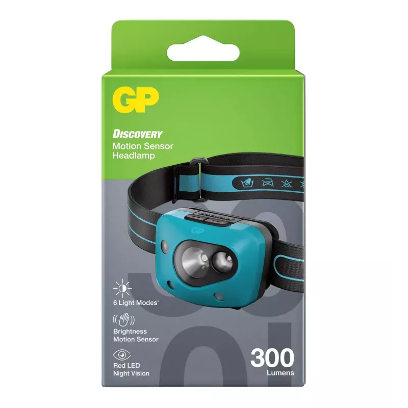 GP Lighting Discovery Teal LED 300 lm IPX4 priekinė lemputė su galvos juostele