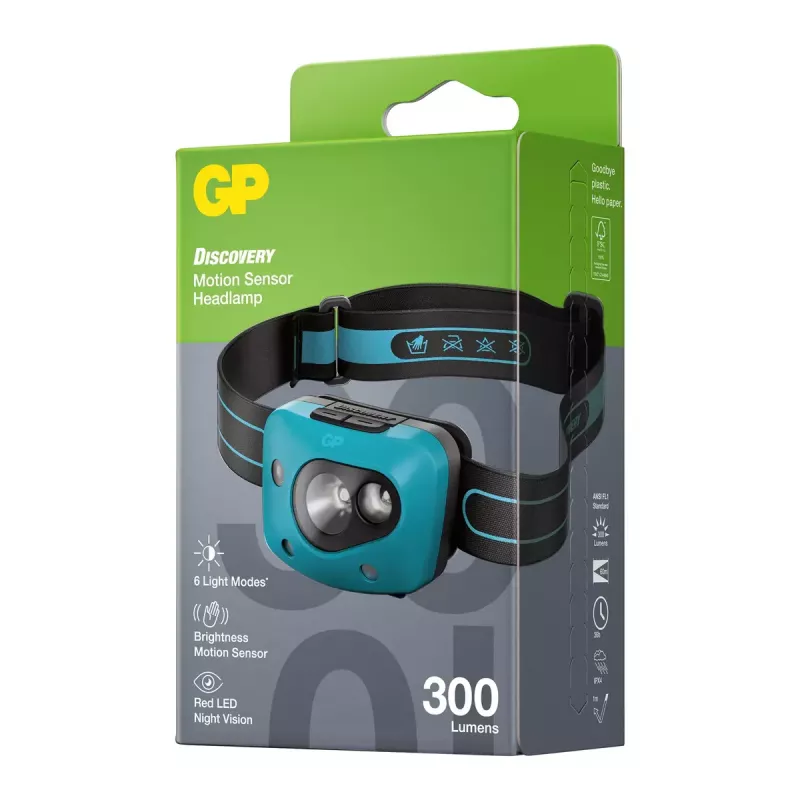 GP Lighting Discovery Teal LED 300 lm IPX4 priekinė lemputė su galvos juostele