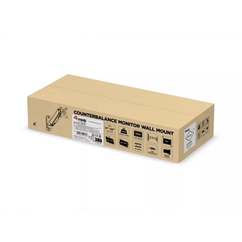 Equip sieninis laikiklis vienam monitoriui 17–32 col., ranka 334 mm, dujinis spyruoklinis mechanizmas