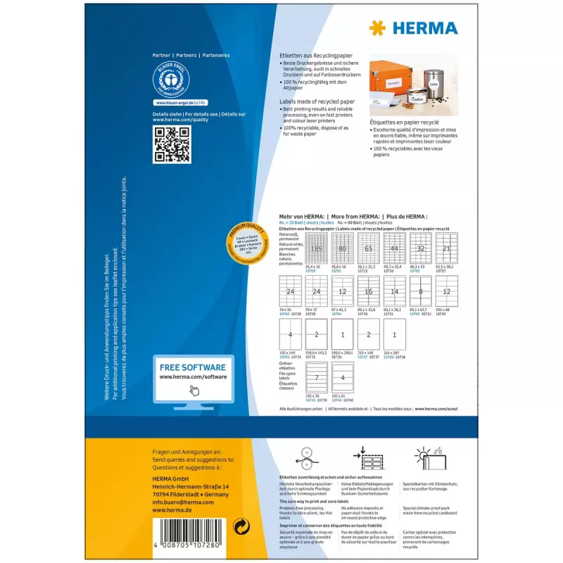 Lipni etiketė spausdintuvui HERMA 10728 balta 7 cm x 3,6 cm