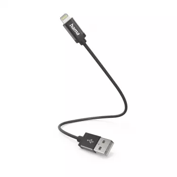 Hama įkrovimo laidas, USB-A – Lightning, 0,2 m, nailonas, juodas