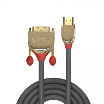 Lindy 5m HDMI į DVI-D laidas, Gold Line, 5 m, HDMI A tipo (standartinis), DVI-D, kištukas, kištukas, auksuotas