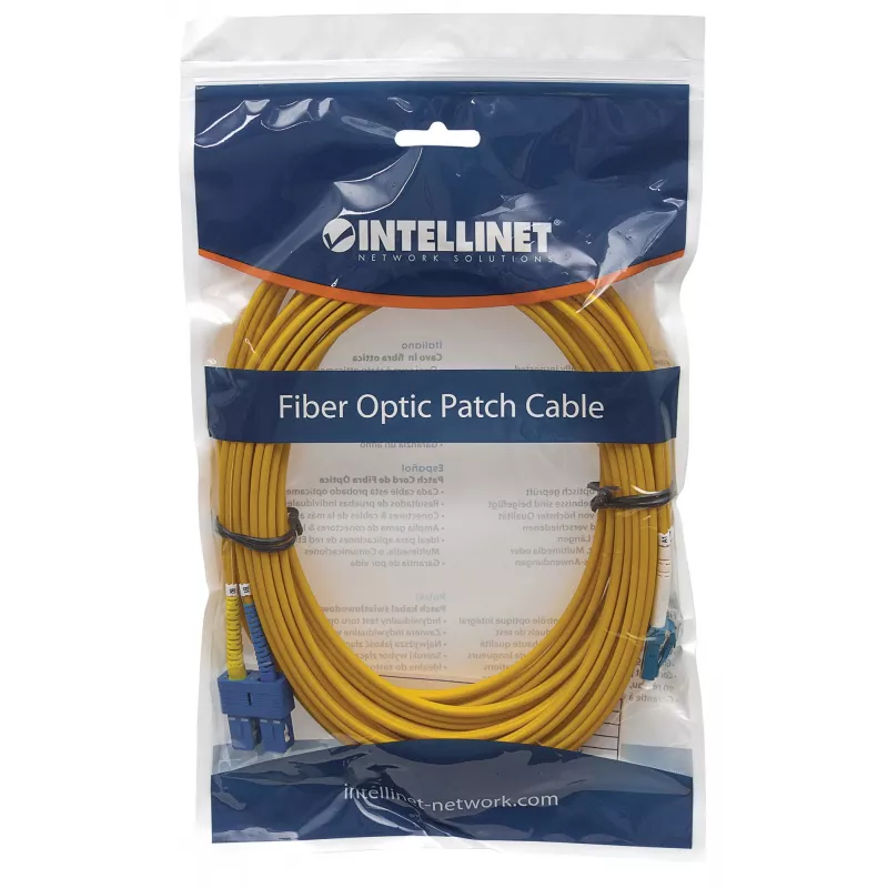 Intellinet Fiber Optic Patch Cable OS2, LC/SC, 3m, geltona, dupleksas, vienmodis, 9/125 µm, LSZH, viso gyvenimo garantija
