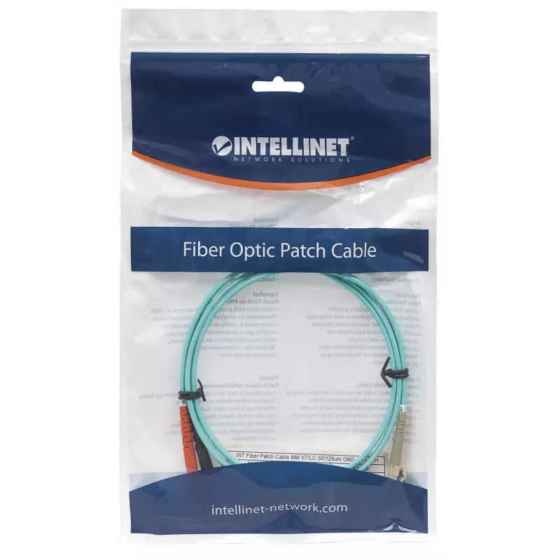 Intellinet Fiber Optic Patch Cable OM3 ST/LC 5m Aqua Duplex Multimode 50/125 µm LSZH