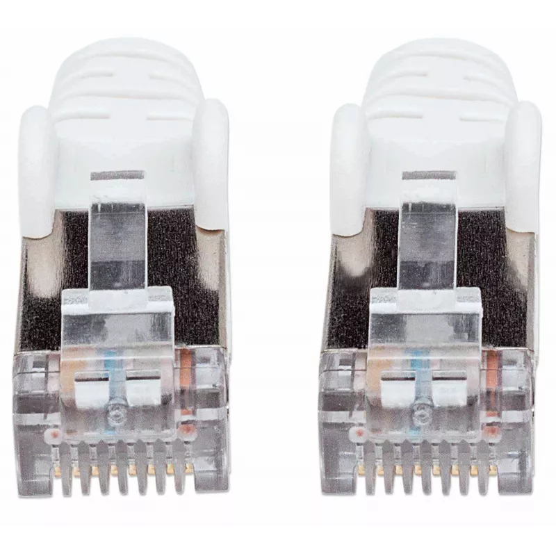 Intellinet tinklo jungiamasis kabelis, Cat7 kabelis/Cat6A kištukai, 15 m, baltas, varis, S/FTP, LSOH / LSZH, PVC, RJ45, paauksuoti kontaktai, be užkabinimo, su apsauginiu gaubtu, viso gyvenimo garantija