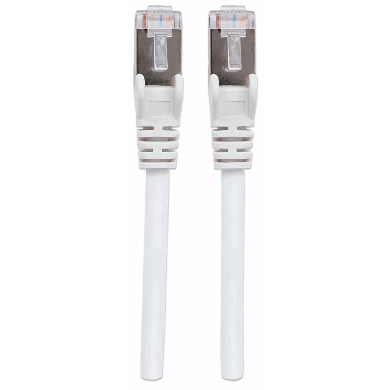 Intellinet tinklo jungiamasis kabelis, Cat7 kabelis/Cat6A kištukai, 15 m, baltas, varis, S/FTP, LSOH / LSZH, PVC, RJ45, paauksuoti kontaktai, be užkabinimo, su apsauginiu gaubtu, viso gyvenimo garantija