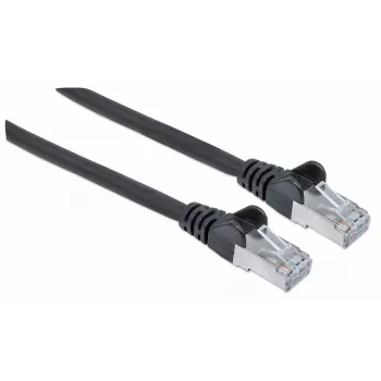 Intellinet tinklo jungiamasis kabelis, Cat7 kabelis/Cat6A kištukai, 1,5 m, juodas, varis, S/FTP, LSOH/LSZH, PVC, RJ45, auksuoti kontaktai, su apsauga nuo užkliuvimo, su gaubteliais, viso gyvenimo garantija