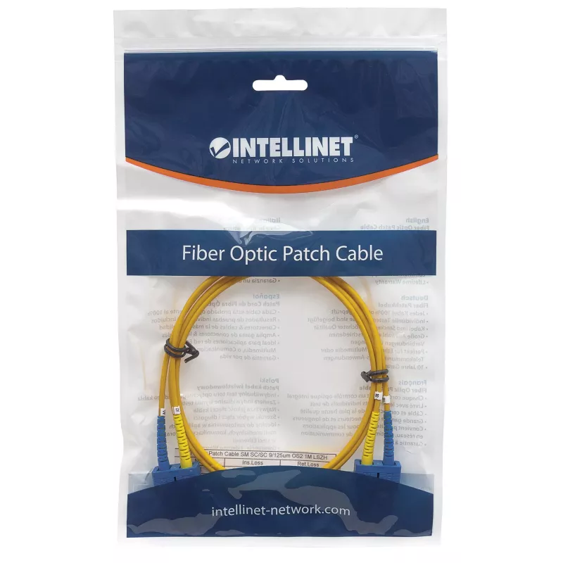 Intellinet Fiber Optic Patch Cable, OS2, SC/SC, 5m, Geltonas, Duplex, Vienmodis, 9/125 µm, LSZH, Pluoštas, Viso gyvenimo garantija