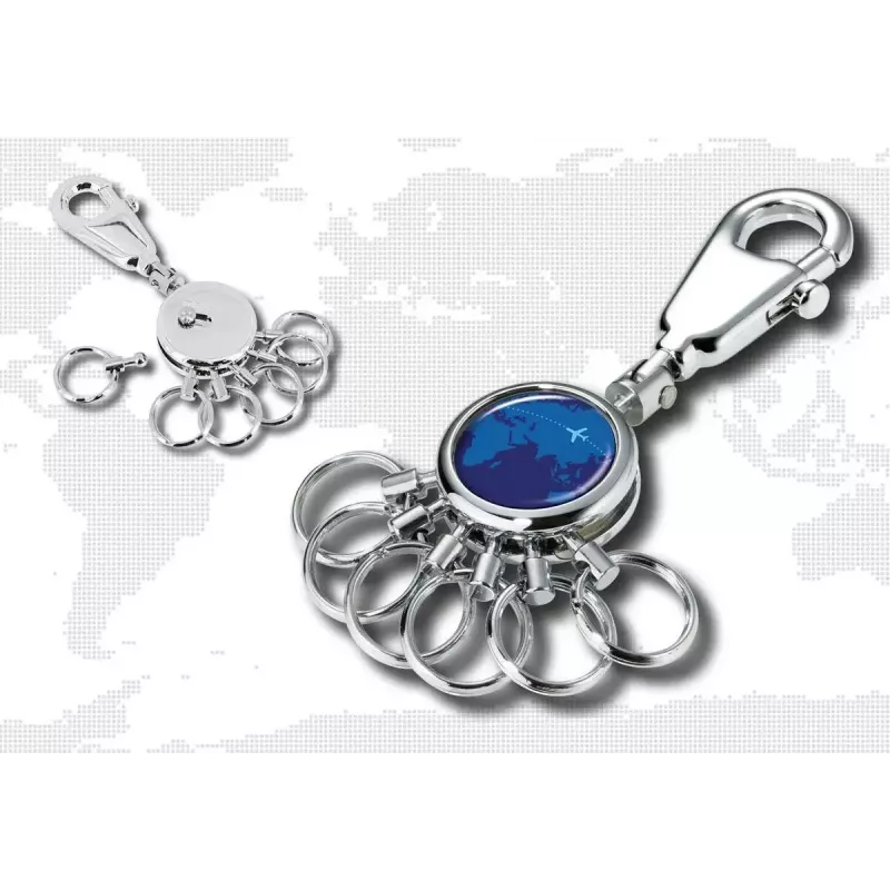 Raktų pakabukas TROIKA AROUND THE WORLD mėlynas sidabrinis metalinis 25x90x9mm