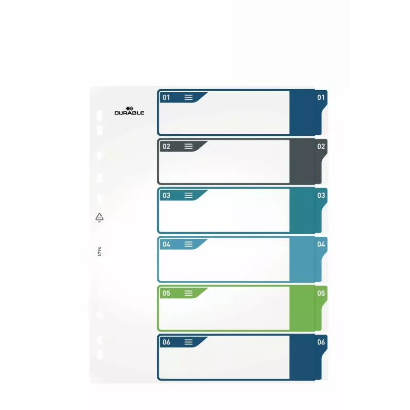 Durable 679427 tuščias skirtukų indeksas, polipropilenas, įvairiaspalvis, 30,5x24,5 cm