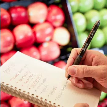 Ištraukiamas gelinis rašiklis Sharpie S-Gel juodas — baltas korpusas, 0,7 mm vidutinis antgalis, segtukas, abiem rankoms tinkamas