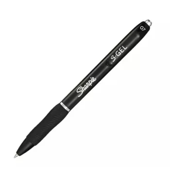 Ištraukiamas gelinis rašiklis Sharpie S-Gel juodas — baltas korpusas, 0,7 mm vidutinis antgalis, segtukas, abiem rankoms tinkamas