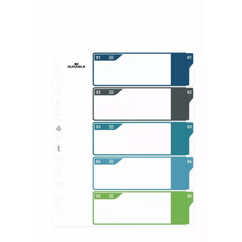 Blank tab indeksas Durable 679327 Polipropilenas Įvairiaspalvis 30,5x24,5 cm