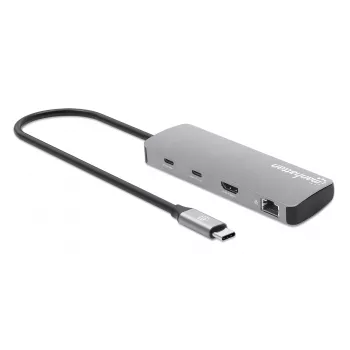 Manhattan USB-C Dock / Hub su kortelių skaitytuvu, 7 prievadai: Ethernet, HDMI, USB-A (3x) ir USB-C (2x), Power Delivery 100W