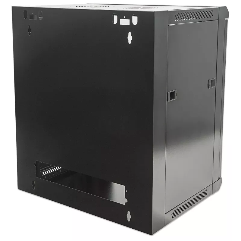 Intellinet 19 colių tinklo spintelė - sieninė (standartinė), 15U, 450mm gylio, juoda, išardoma, maks. 60kg, metalinės ir stiklo durelės, galinė panelė, nuimami šonai, tinka naudoti ant stalo ar grindų, naudingasis gylis nuo 260mm iki 350mm, sieninio monta