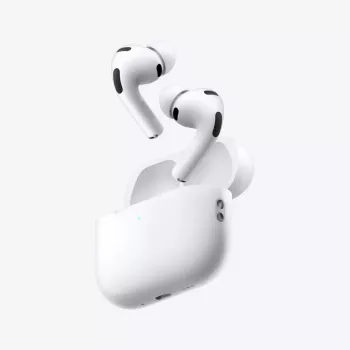 Ausinės Apple AirPods Pro (3 kartos) — Belaidės į ausis, H2 lustas, IP57, USB‑C įkrovimo dėklas, ANC, Skaidrumo režimas