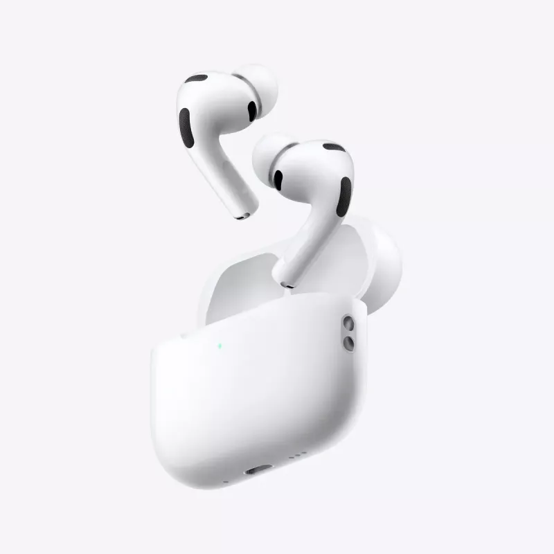 Ausinės Apple AirPods Pro (3 kartos) — Belaidės į ausis, H2 lustas, IP57, USB‑C įkrovimo dėklas, ANC, Skaidrumo režimas