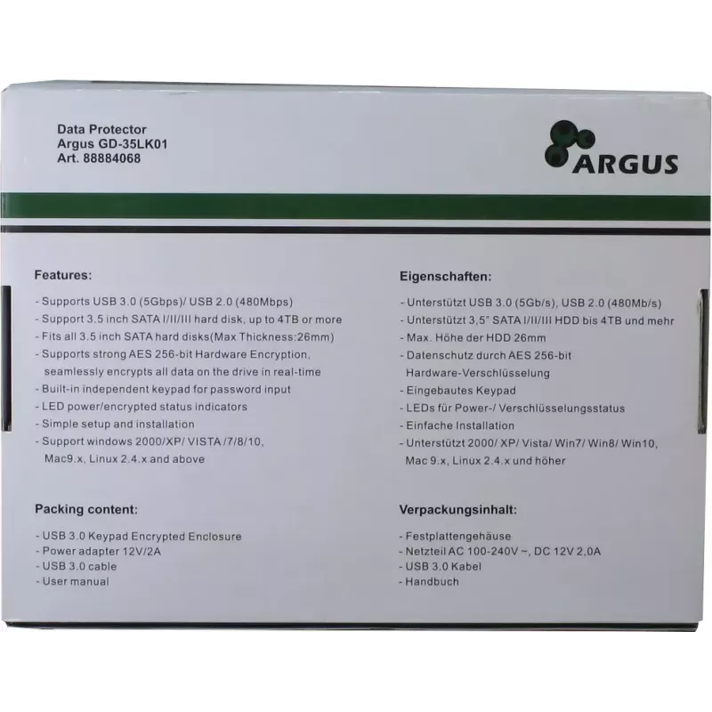 Išorinis kietojo disko korpusas Inter-Tech Argus GD-35LK01 Juodas 3.5 colio