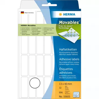 Universalių etikečių rinkinys HERMA 13x40 mm balta, nuimamos, matinis popierius, 896 vnt.