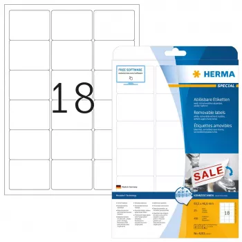 Nuimamos etiketės HERMA A4 63,5x46,6 mm balta Movables 450 vnt.