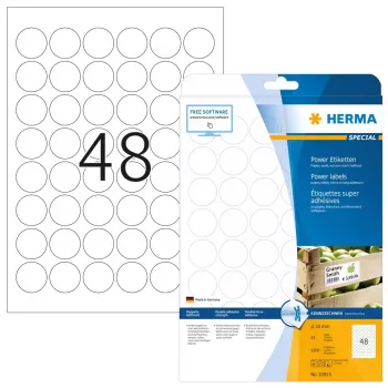 Lipdukai A4 HERMA Ø 30 mm apvalūs balti itin stiprus sukibimas 1200 vnt.