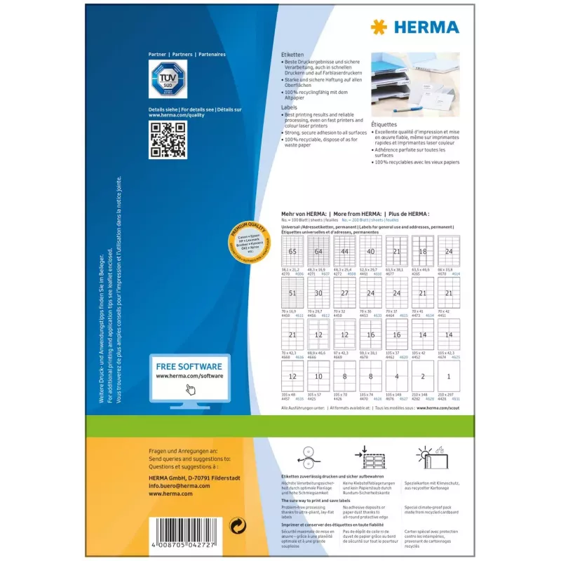 Lipnūs etikečių lapai HERMA Labels Premium A4 48,3x25,4 mm
