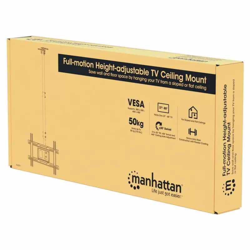 Manhattan lubinis laikiklis televizoriui ir monitoriui, ekranams nuo 37 iki 65 colių, reguliuojamas aukštis: 70-157 cm, VESA: 200x200 iki 600x400 mm, max 50 kg, LFD
